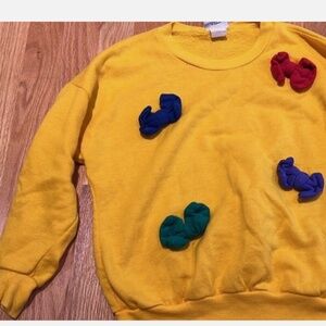 Vintage knit waves girls small yellow bow sweatshirt